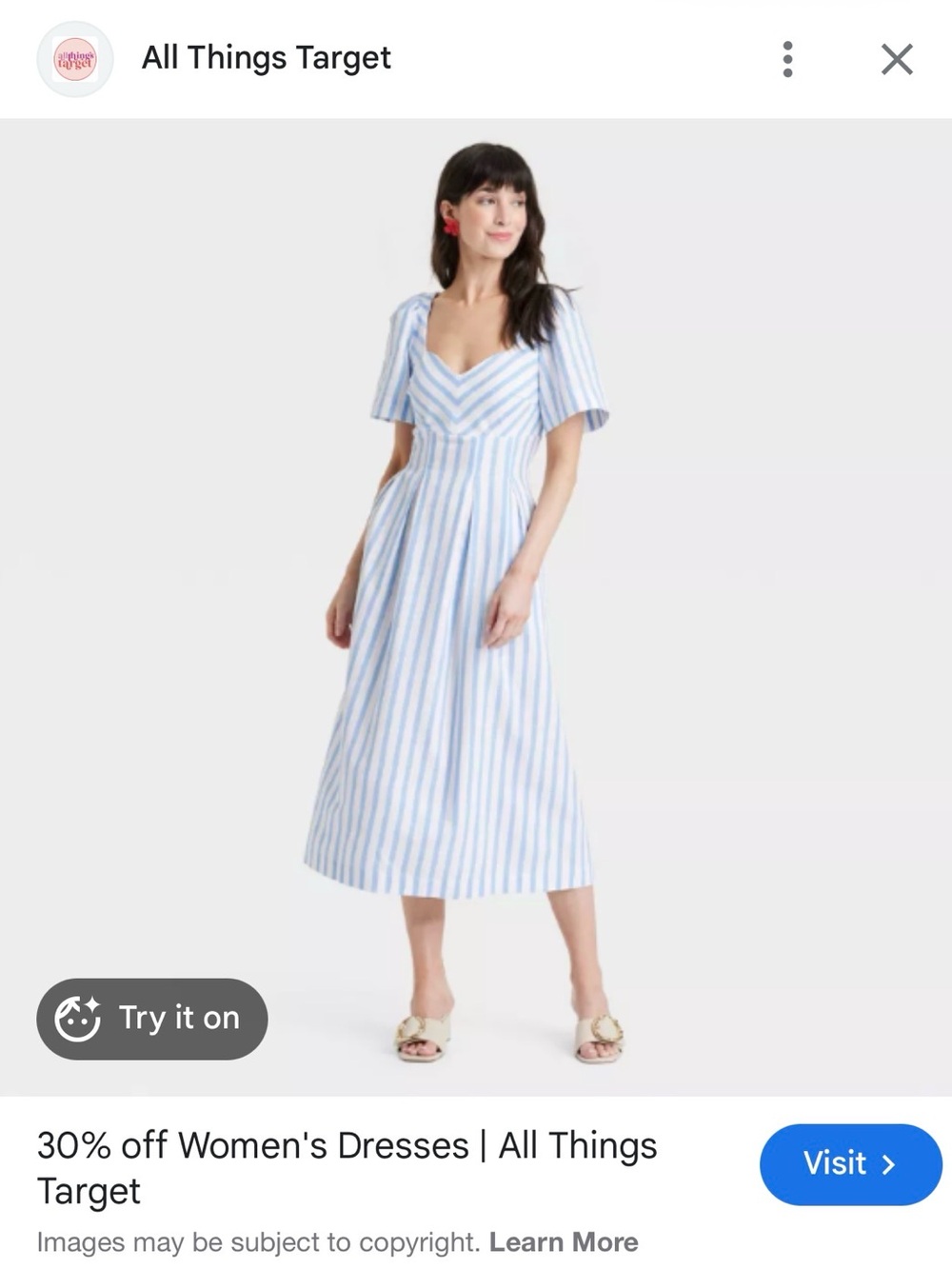 Target Blue and White Striped Puff-Sleeve Summer Dress